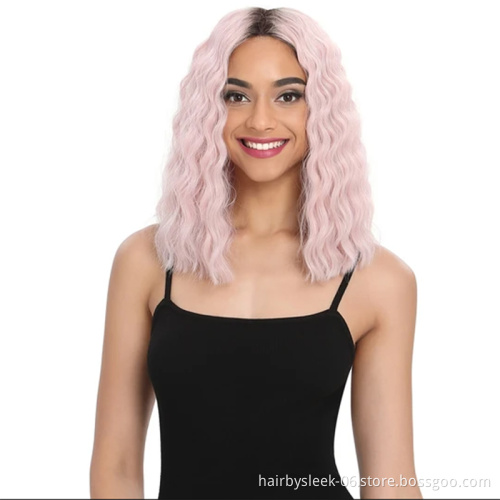 Rachel Synthetic Lace Wig 13.5 Inch Pink Color Water Wave High Heat Resistant Fiber Open Cap Sweet Bob Synthetic hair wigs